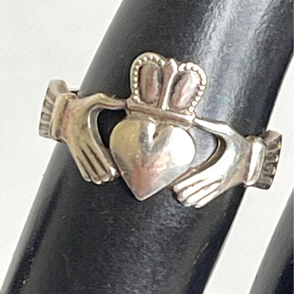 Sterling Silver Celtic Irish Claddagh Heart Ring Size 5.75 Signed 4R'S Vintage - Picture 1 of 7